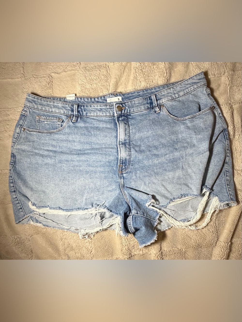 Good American Light Blue Distressed Denim Shorts